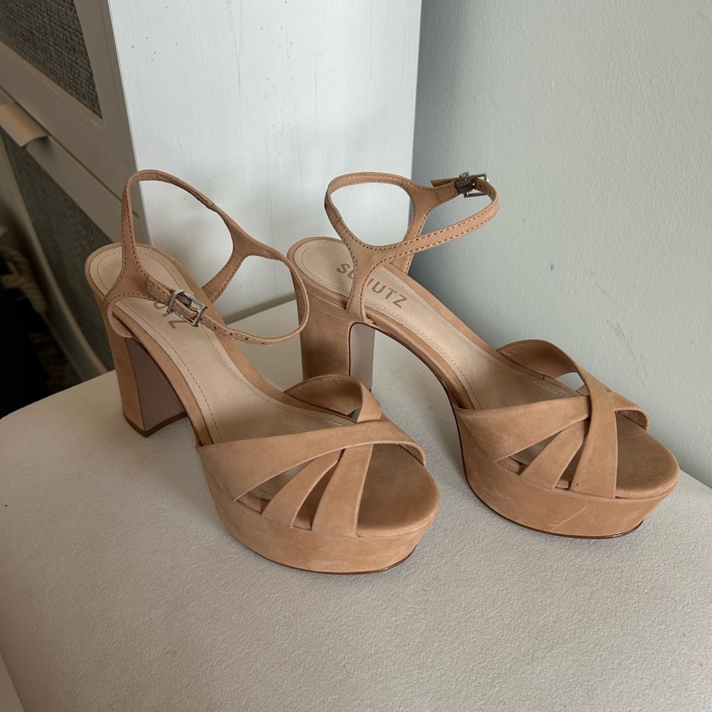 SCHUTZ Tan Strappy Platform Heels
